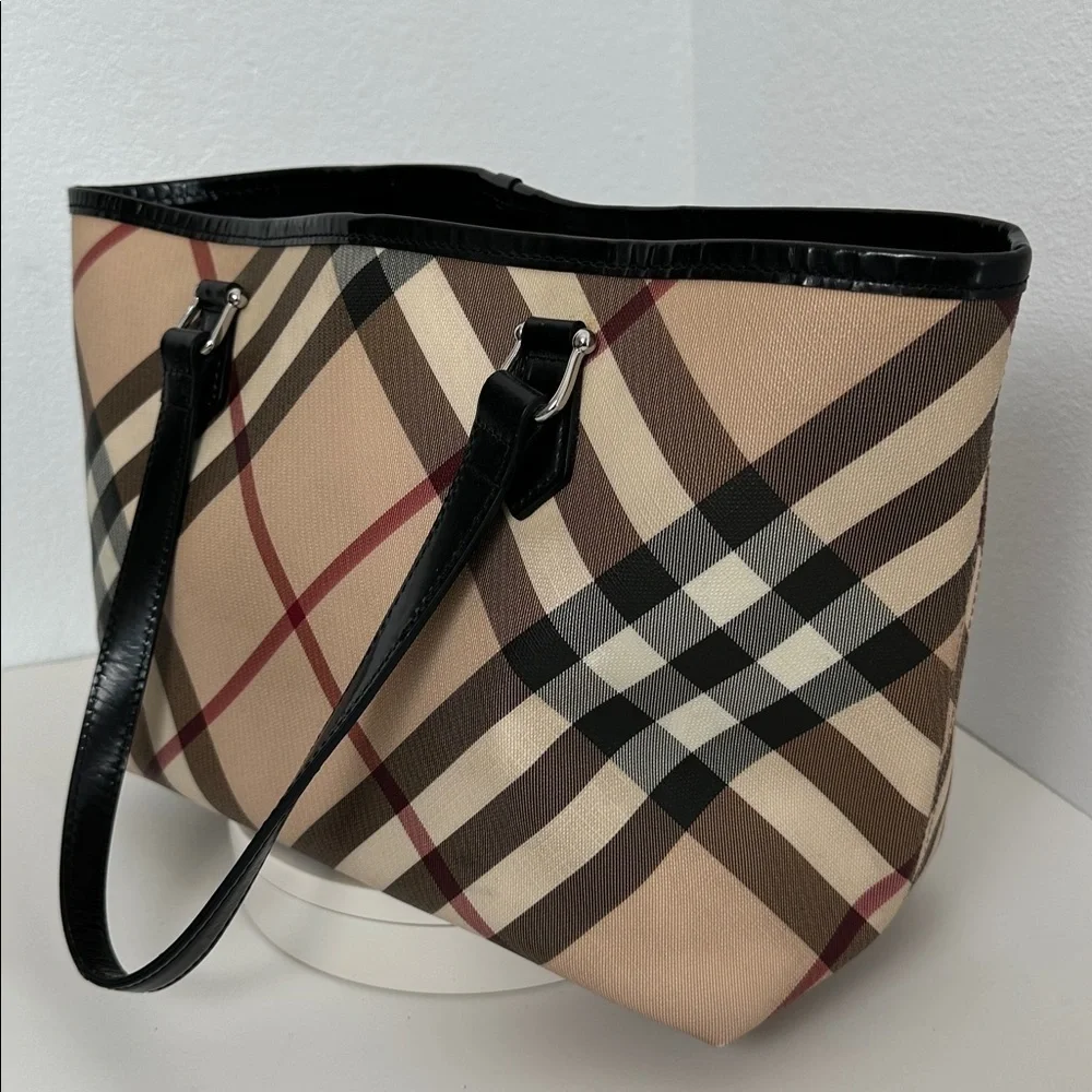 💯Authentic BURBERRY NOVA CHECK TOTE BAG LEATHER  HANDBAGS🍀